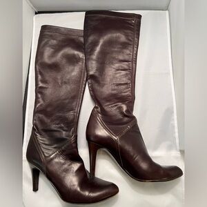 Cole Haan Pull On Knee High Brown Leather boots- Size W 6B. Preloved